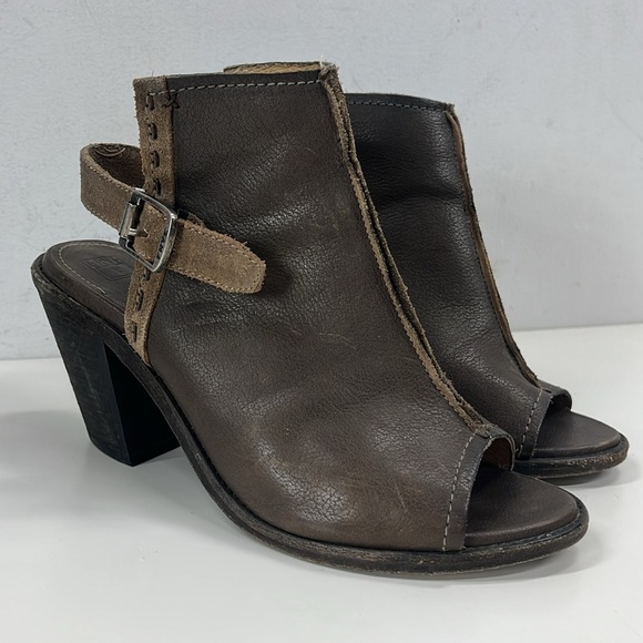 FRYE Izzy Artisan Brown Leather Slingback Peep Toe Mule Booties Size 7.5 - Picture 1 of 10